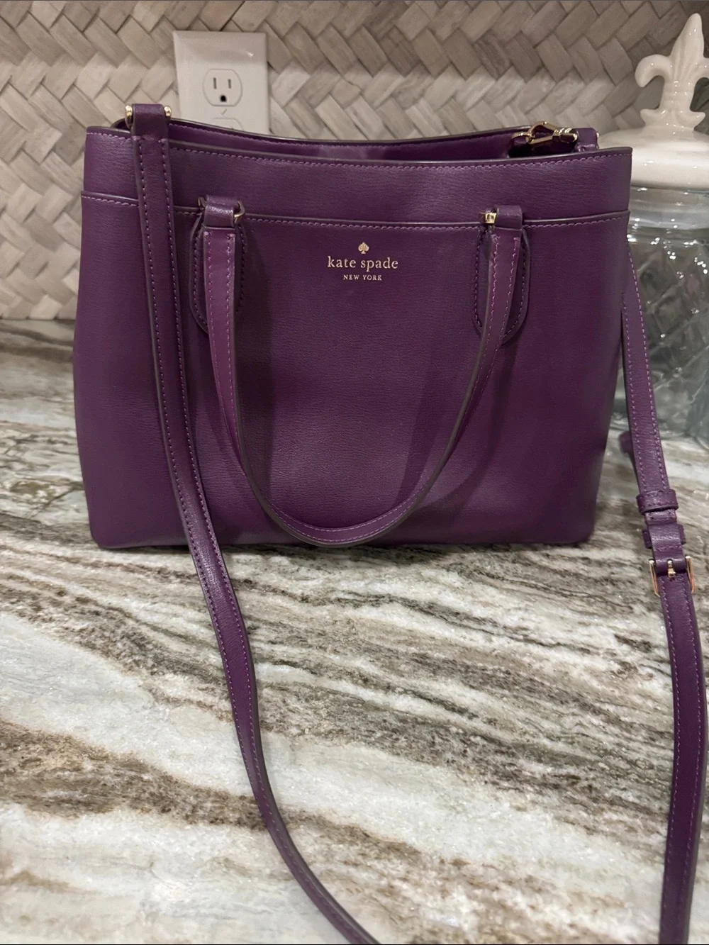 kate spade Purple Leather Sienna Satchel Shoulder Tote with Detachable Strap